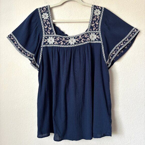 Madewell 1X Plus Boho Embroidered Square-Neck Top - Picture 2 of 16